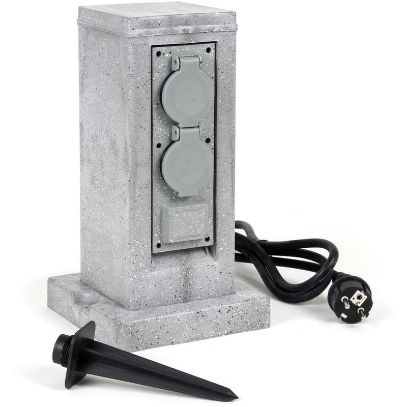 Colonne de prises quadruple IP44, Prise de jardin grise pour extérieur