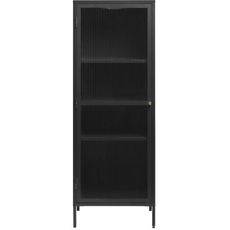 Colonne de rangement 1 porte en verre strié et métal H160cm - Noir - BJORN