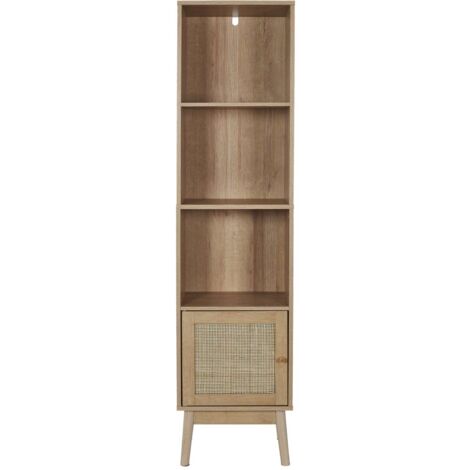 The Home Deco Factory – Colonne de salle de bain en bois et rotin – Dimensions 40x30x160 cm – À fixer au mur – Compartiment fermé et étagères ouvertes