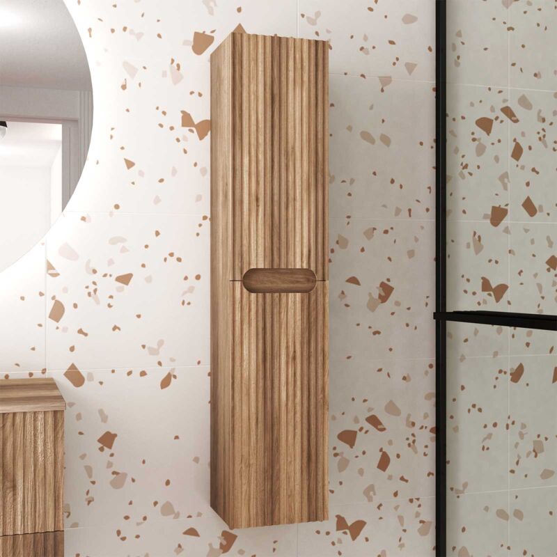 Colonne de salle de bain Bois Suspendu - Hauteur 120 cm - 2 Portes - leon