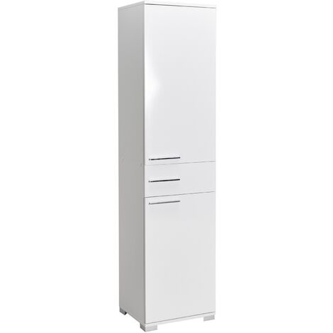 Colonne de rangement multifonctions blanche 2 portes 1 tiroir Lika 45cm