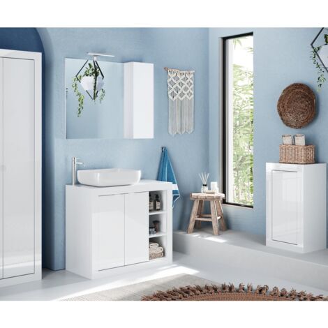Colonne de salle de bain 1 porte laqué blanc H195cm CALIA