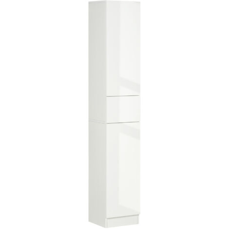 Colonne de salle de bain 2 portes 3 étagères tiroir – Façade blanc laqué – Panneaux MDF robustes – Dimensions 30L x 28l x 170H cm – MH