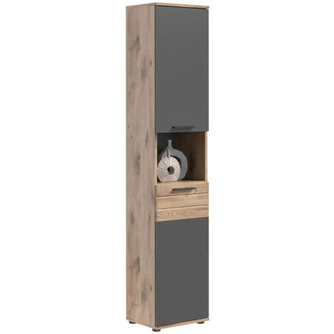 Colonne de salle de bain 2 portes décor chêne et anthracite - MAZON