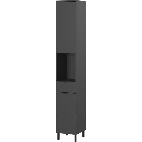 Colonne de salle de bain 2 portes et 1 tiroir 30x34x190 cm gris foncé