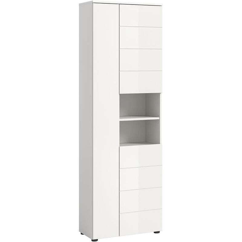 Ebuy24 – Colonne de salle de bain 60x34x190 cm blanc brillant – Panneaux mélaminés résistants – Étagères réglables pour rangement optimal
