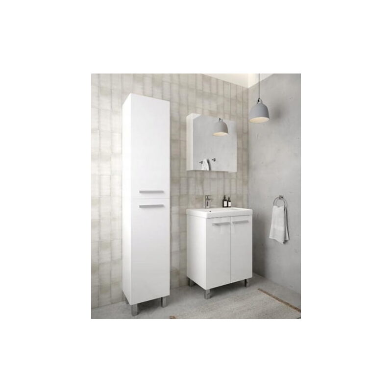 Colonne de salle de bain autoportante 185x35cm Blanc brillant 4 étagères, fermeture amortie Bonita