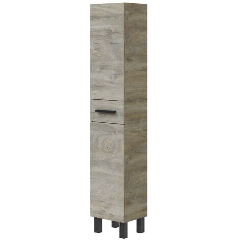 Colonne de salle de bain avec 2 portes et 1 tiroir coloris chêne - Longueur 35 x Hauteur 182  x Profondeur 30,5 cm