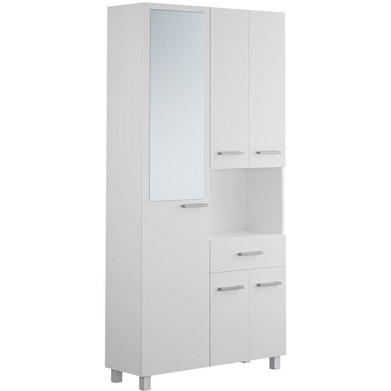 Vente-unique - Colonne de salle de bain avec miroir sur pied - 180 cm - Blanc - minela