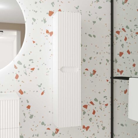 Aurlane – Colonne de salle de bain blanche neige suspendue – Hauteur 120 cm – 2 portes 'Soft Close' en MDF ondulé – Fabrication FSC
