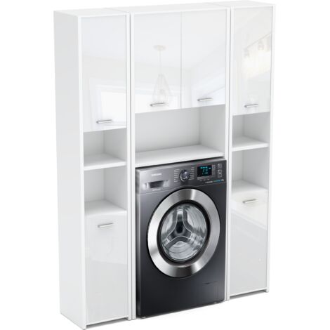 Colonne de salle de bain blanche brillante 165cm – 8 étagères – Plaque laminée – Montage facile – Design moderne pour petits espaces