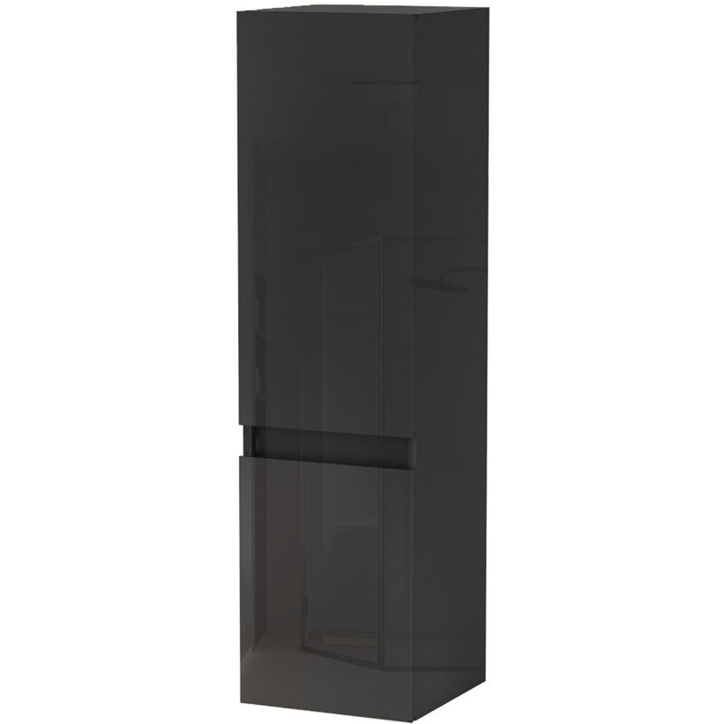 Colonne de salle de bain Brillant + 2 Porte, avec compartiment, 30 x 30 x 110 cm, Noir