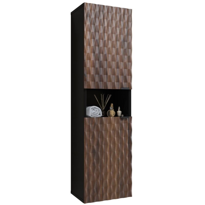 Meublorama - Colonne de salle de bain collection king – Chêne foncé et noir Meublorama - Colonne de salle de bain collection king – Chêne foncé et noir