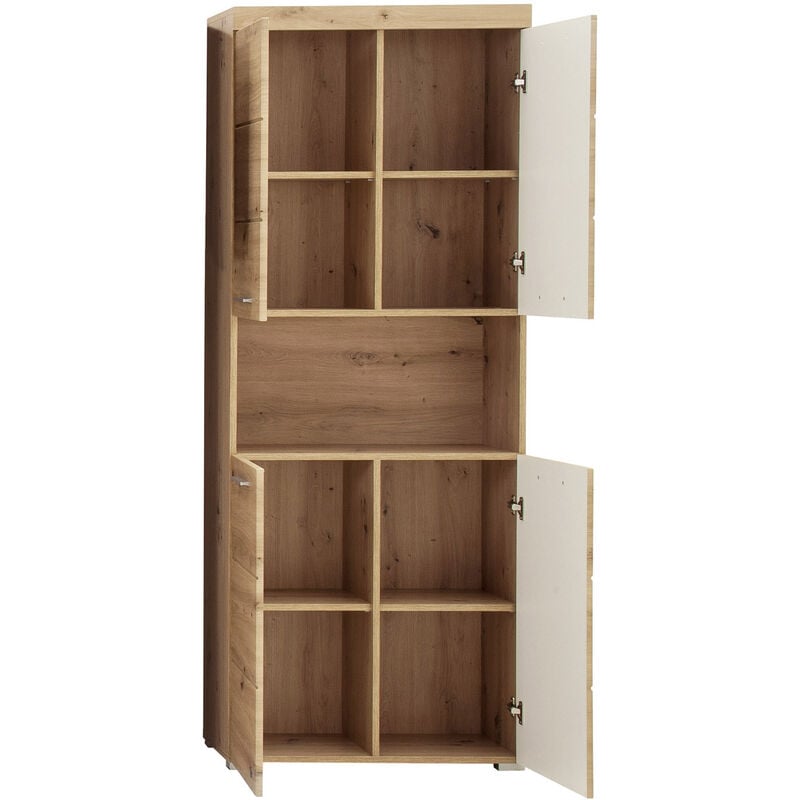 Colonne de salle de bain coloris chêne à noeuds et blanc brillant - Longueur 73 x hauteur 190 x profondeur 31 cm Pegane