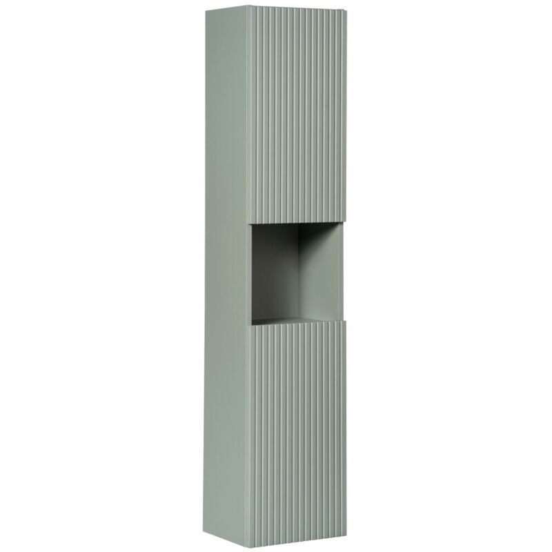 Meublorama - Colonne salle de bain elvina – 2 portes – H140 cm – Coloris vert sauge pastel – Meuble suspendu