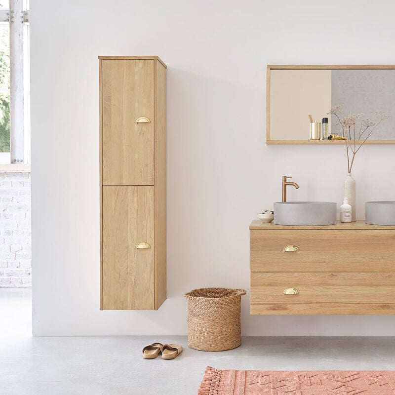 Colonne de salle de bain en chêne massif suspendue