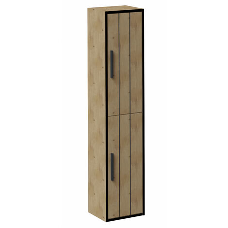 Colonne de salle de bain en mélamine coloris chêne - Longueur 30 x profondeur 25 x Hauteur 140 cm -PEGANE-