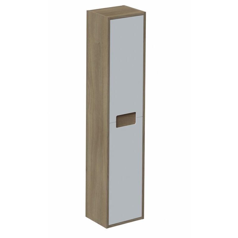 Colonne de salle de bain en mélamine coloris chêne mat / blanc - Longueur 30 x profondeur 25 x Hauteur 140 cm Pegane