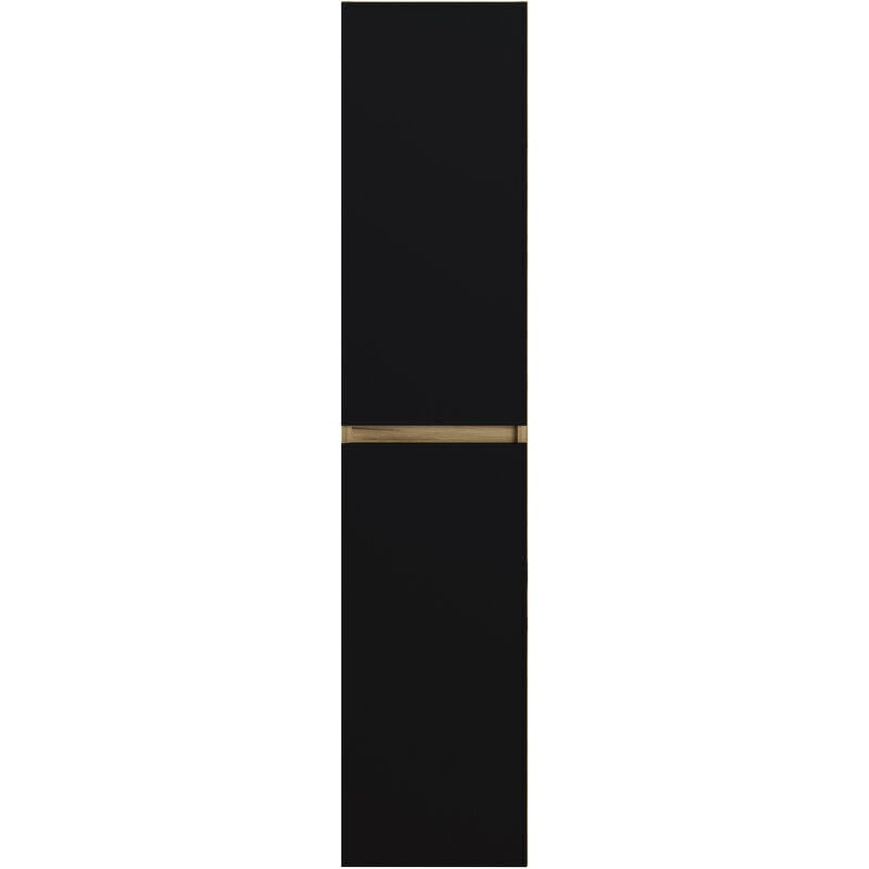 Colonne de salle de bain en mélamine coloris noir mat / chêne - Longueur 30 x profondeur 27 x Hauteur 140 cm -PEGANE-
