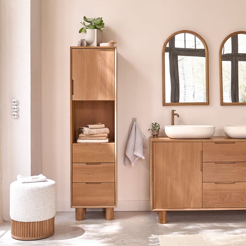 Colonne de salle de bain en teck massif 45 cm