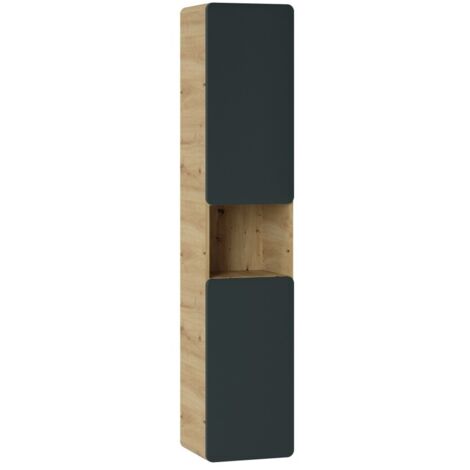 Colonne de salle de bain ERBANO – 2 portes – Coloris chêne clair et gris anthracite – H170 cm – À suspendre