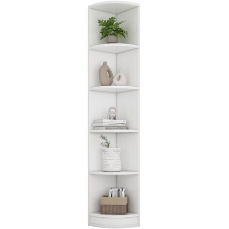 Colonne de salle de bain-Étagère d'angle 5 niveaux-MDF blanc-Range-toilettes-Charge élevée-42x30x180(cm)