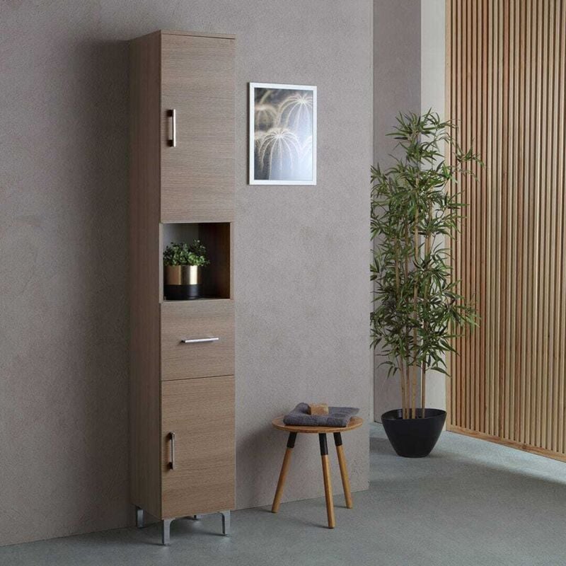 Kiamami Valentina - Colonne De Salle De Bain h 190Cm Chêne Naturel Effet Bois Rimini