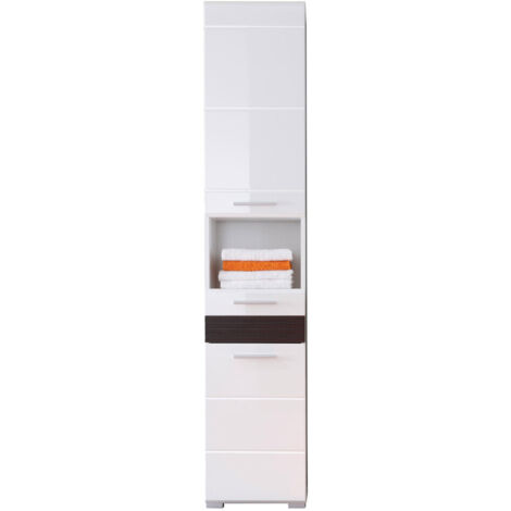Colonne de salle de bain moderne Honoré  Blanc/chêne foncé