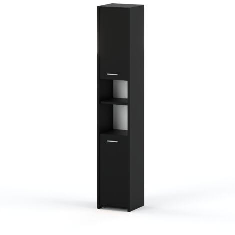 Colonne de salle de bain noire 30x165x30 cm – 6 étagères – Panneau laminé haute qualité – Bords ABS 0,7 mm – Design contemporain