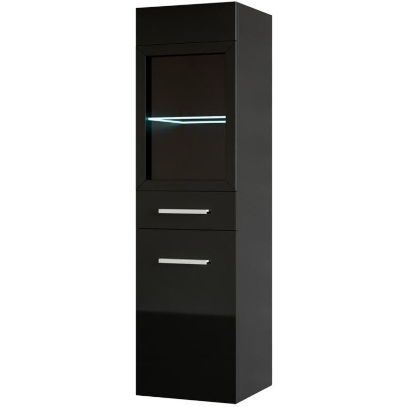 Vente-unique - Colonne de salle de bain noire avec Leds - L30 x l30 x H109 cm - laurino