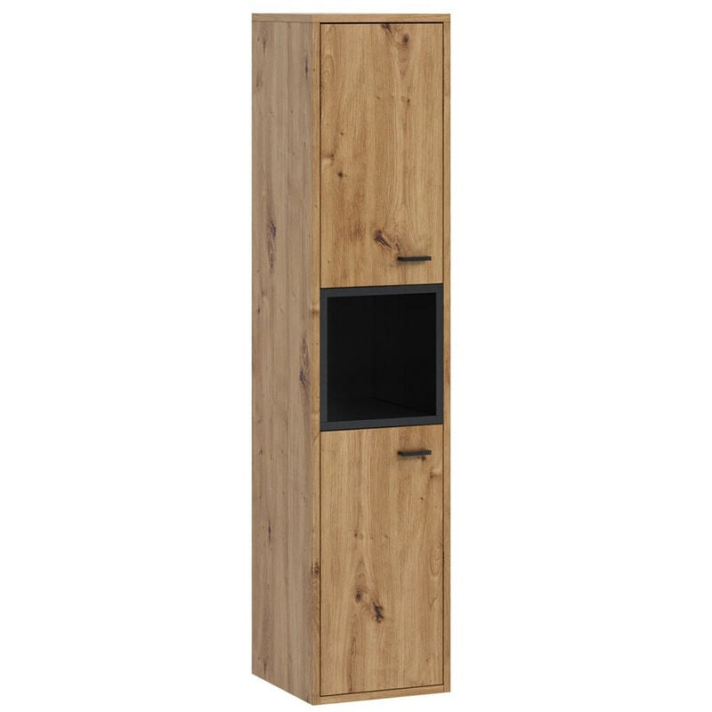 Mobilier1 - Armoire de toilette murale Baltesi 117, Noir + Chêne Artisan, à suspendre, Le nombre de portes: 0, 133x30x30cm, Stratifié, Nombre de