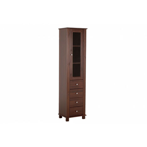 Colonne de salle de bain Régine - 46 x 35 x 180 cm - Grande armoire - Livraison gratuite - Marron