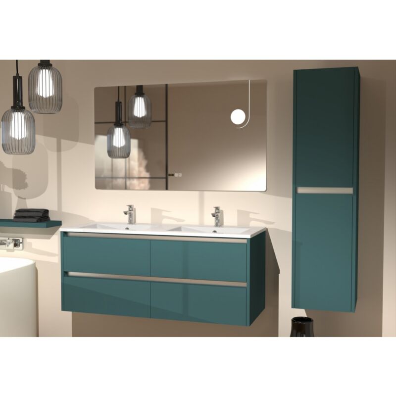Sanitaire - Meuble double vasque jupiter 3.0 Bleu Canard 120cm avec Miroir elegance