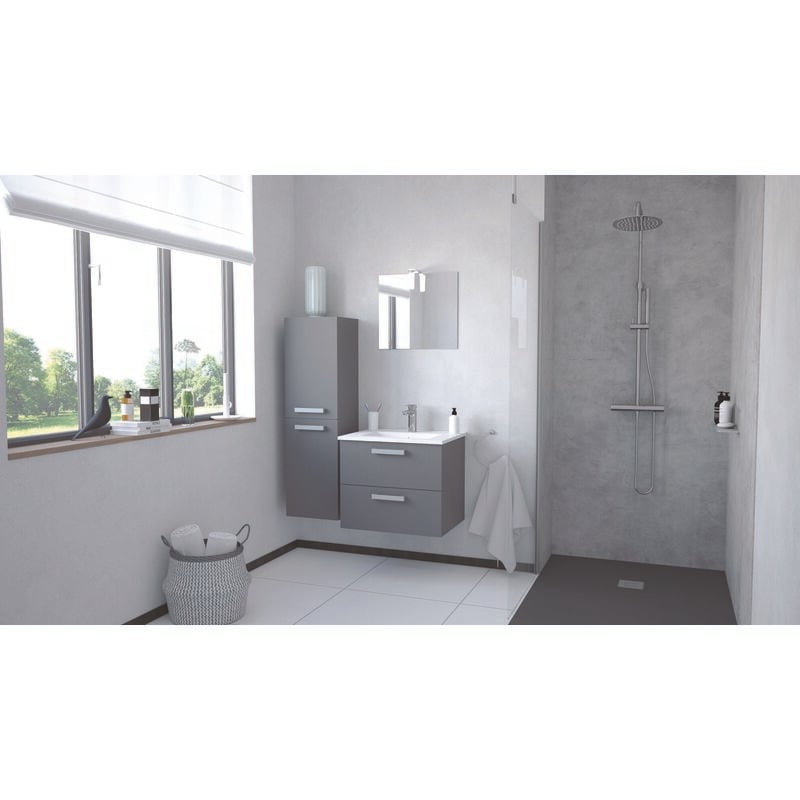 Colonne de Salle de Bain SMART - A suspendre - 2 Portes - 35cm - Finitions Gris