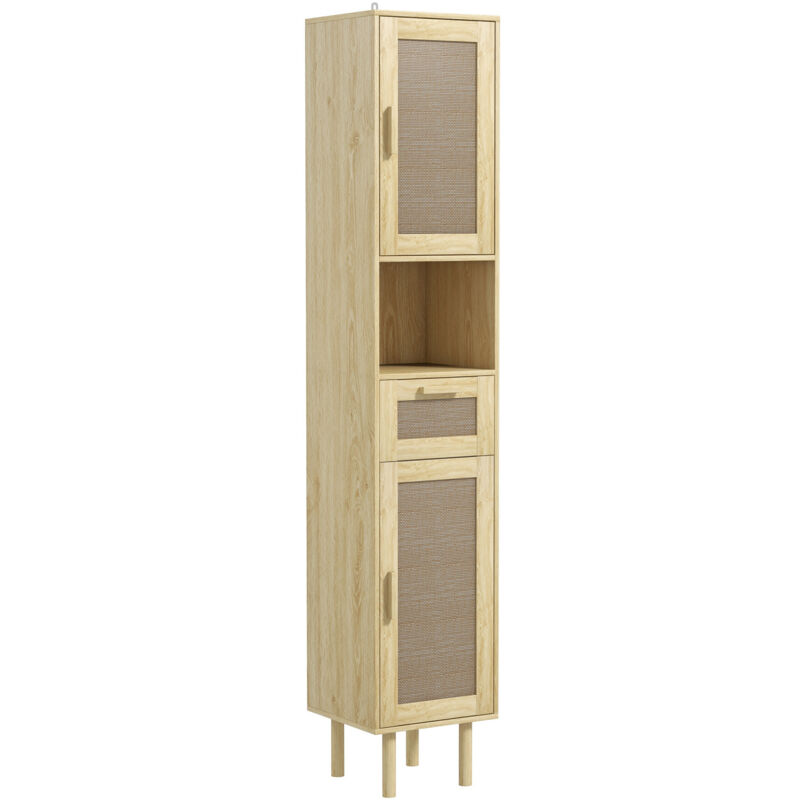 Colonne de salle de bain style bohème H. 170 cm effet rotin bois clair