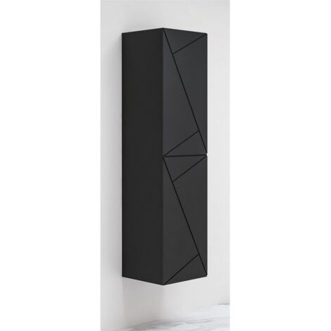 Colonne de salle de bain suspendue 1 porte – Noir mat – Dimensions 140x35cm – 3 étagères fixes – 1 tiroir inclus – Anconetti