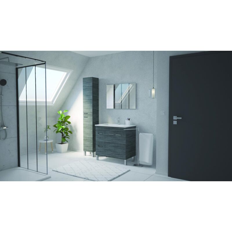 Meuble de bain au sol 80 cm gris cendre avec miroir - Foggia - Gris cendré Standard