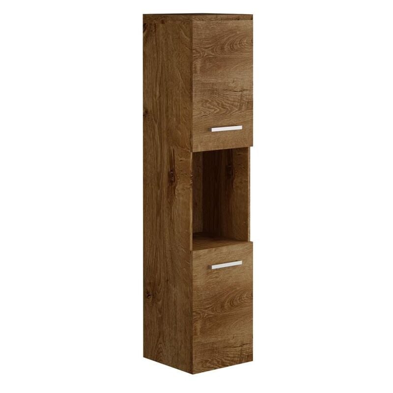 Colonne de salle de bain suspendue effet bois avec niche de rangement - L30 x P30 x H133 cm - miela ii