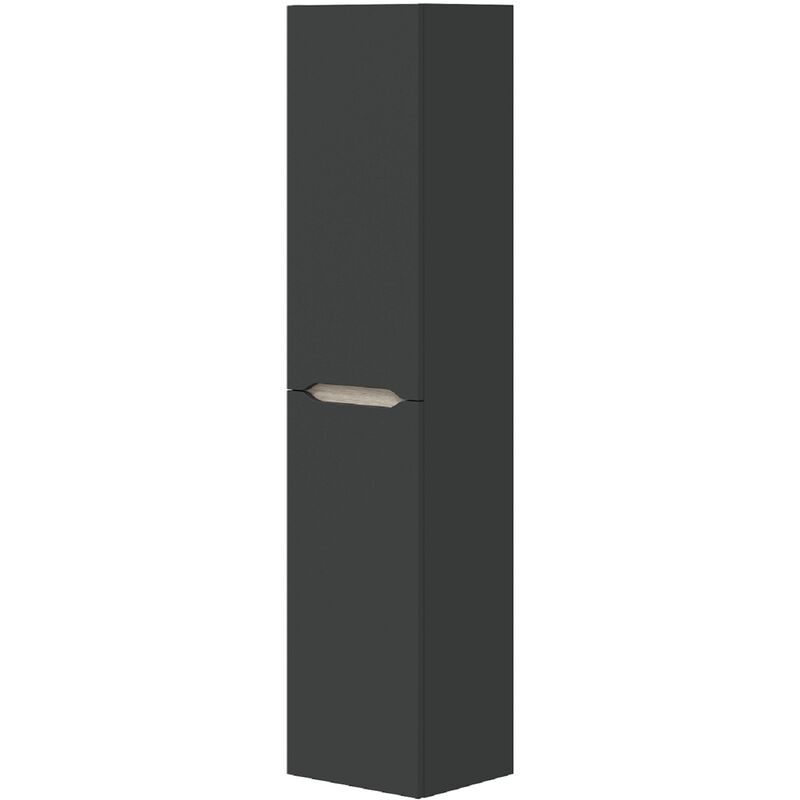 Colonne de salle de bain suspendue en mélamine coloris chêne et gris anthracite - Longueur 31 x Profondeur 26 x Hauteur 135 cm Pegane