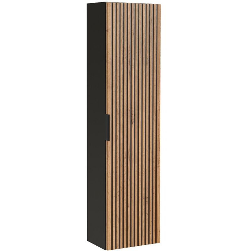 Colonne de salle de bain suspendue - Naturel clair et noir - H140 cm - madela