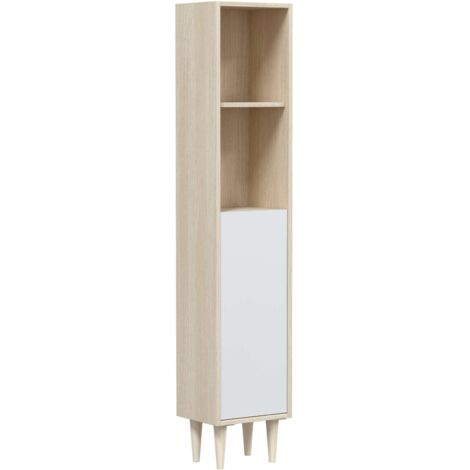 Colonne de salle de bain Verona avec pieds en chêne et blanc brillant 30x25x150 cm