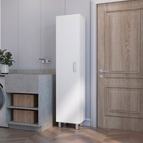 Colonne de salle de bain Vintro en mélamine avec 4 étagères et 1 porte , blanc , 180 cm X 40 cm X 31.3 cm