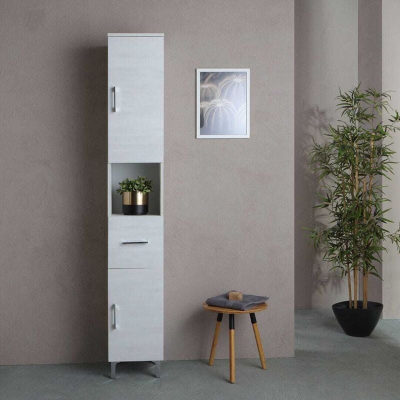 Kiamami Valentina - Colonne De Salle De Bains Sur Pied h 190Cm Chêne Blanc Rimini