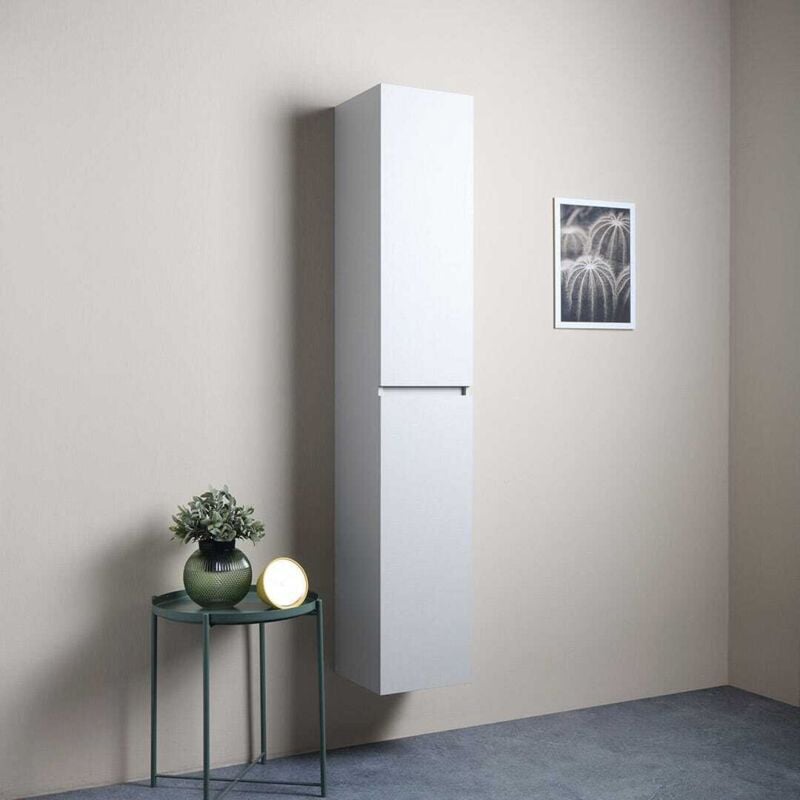 Kiamami Valentina - Colonne De Salle De Bains Suspendue 30X170 Blanc Bois Barcellona