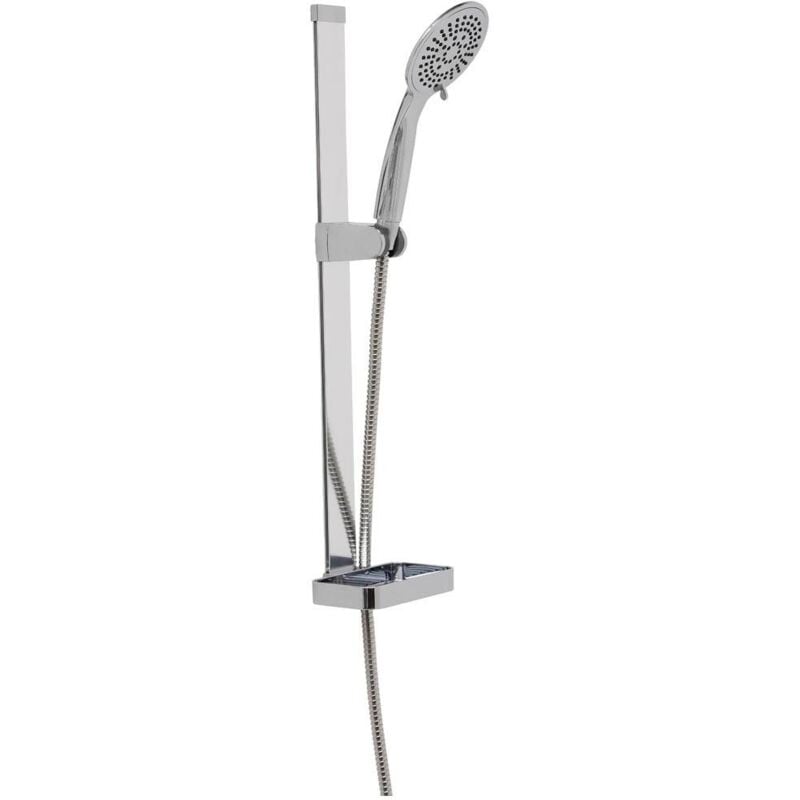 Tendance - Colonne design a fixer ou avec adhesif 3m douchette 5 fonctions + flexible 150cm+ porte savon + barre aluminium - chrome