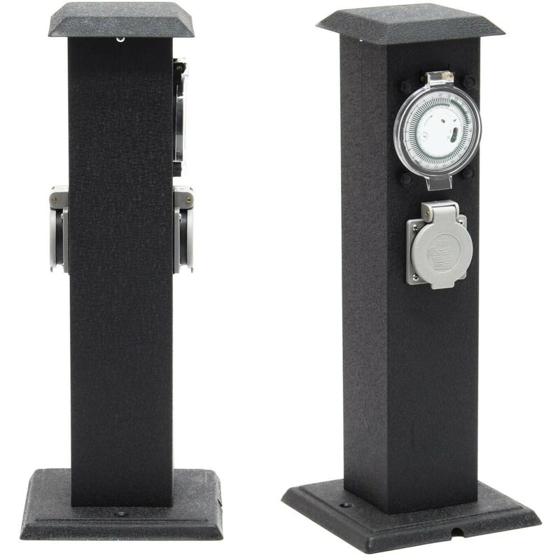 Colonne d'énergie 2 prises d'alimentation extérieure avec minuterie métal ip44