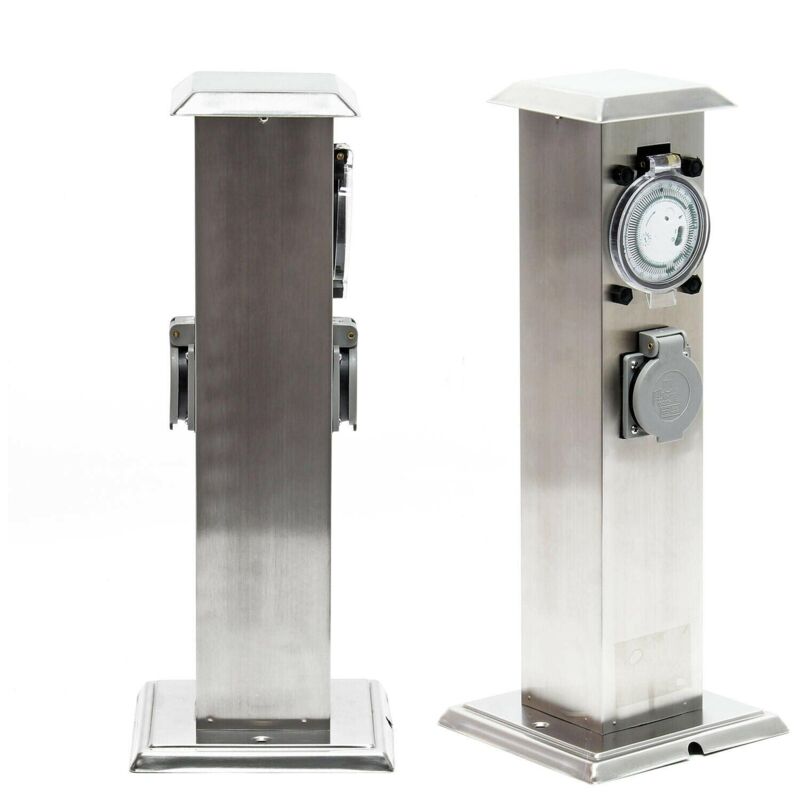 Colonne d’énergie avec 2 prises extérieures minuterie acier affiné ip44