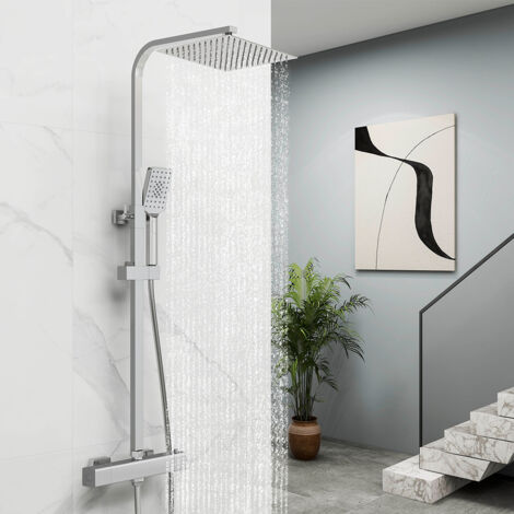 Set Doccia OCEAN ITALY Con Soffione Quadrato E Termostatico - Acciaio Inox Cromato, Altezza Regolabile 80-120 Cm - Foto 2