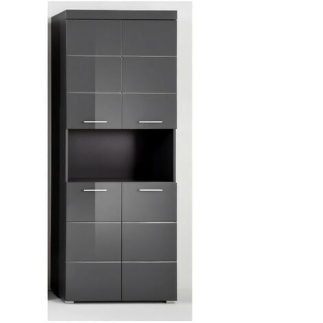 TRENDTEAM AmandaMandoBea Armoire haute 1 compartiment ouvert, 4 portes, gris, gris agave brillant.