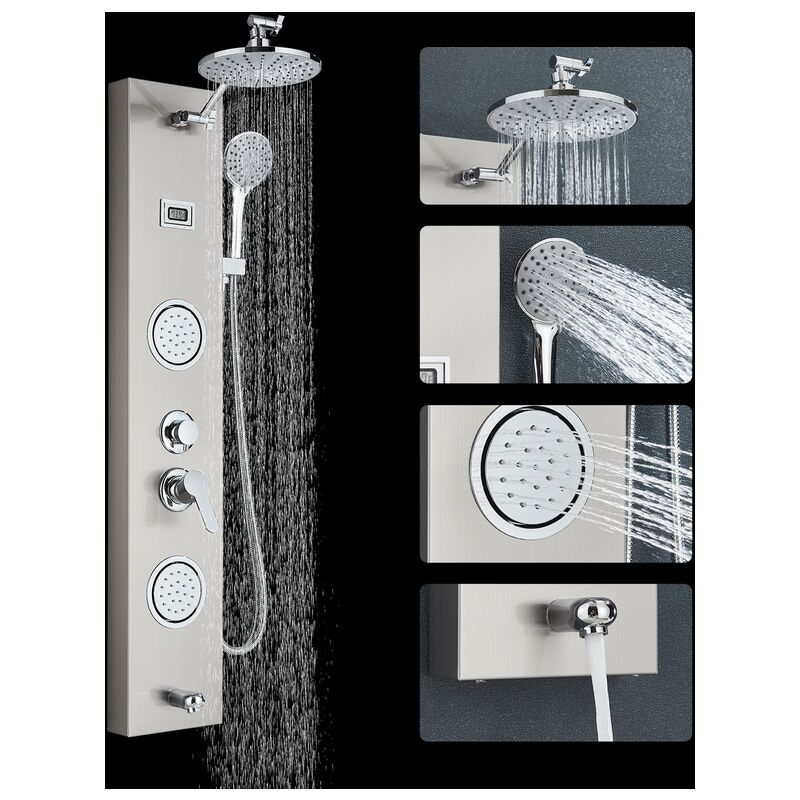 Suguword - Colonne douche hydromassante, douchette de tête 8' + 2 jets de massage corporel + douchette à main 3 modes, colonne de douche